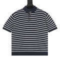 Pony Logo Striped Knitted Polo Shirt Navy/White