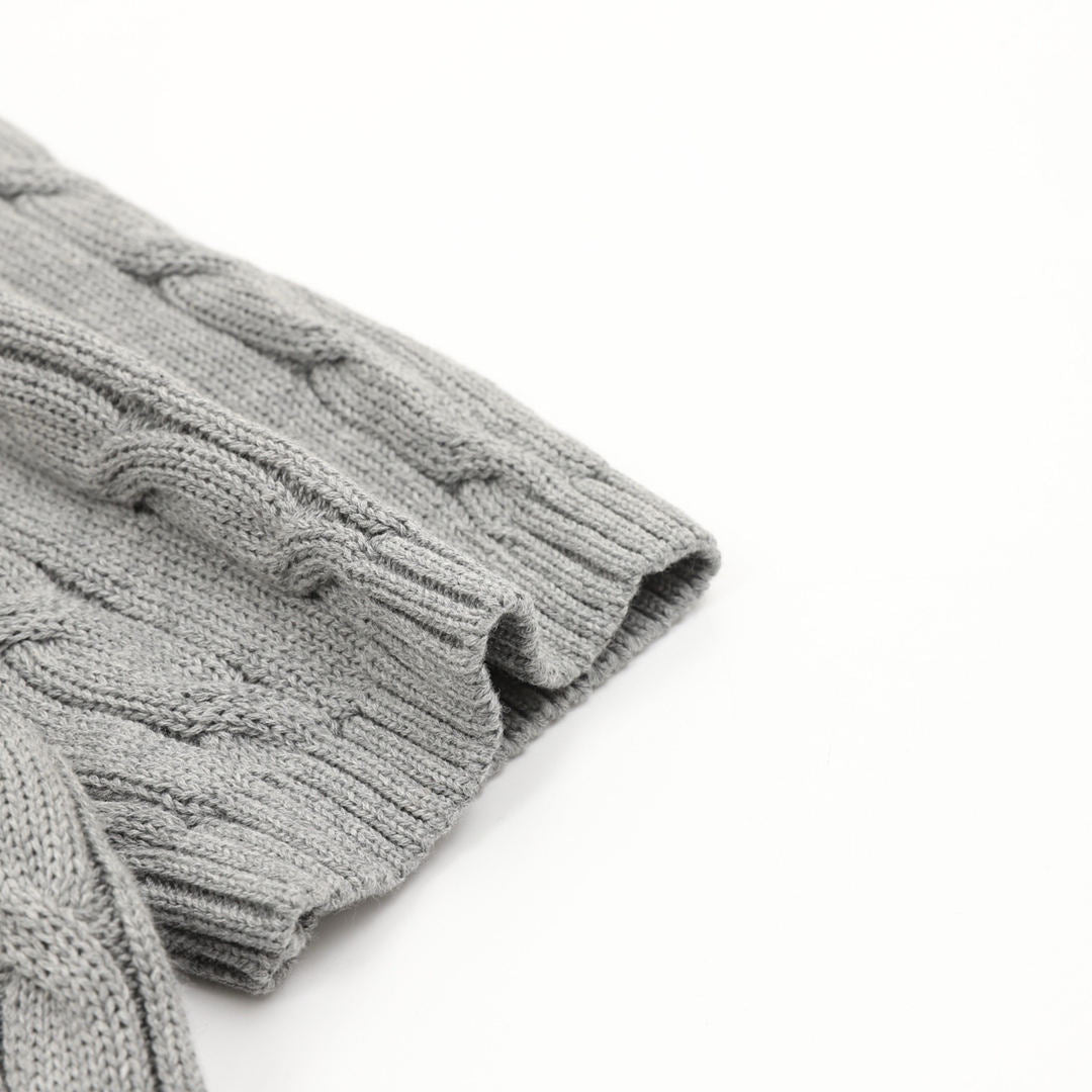 Cable-Knit Crewneck Sweater Gray