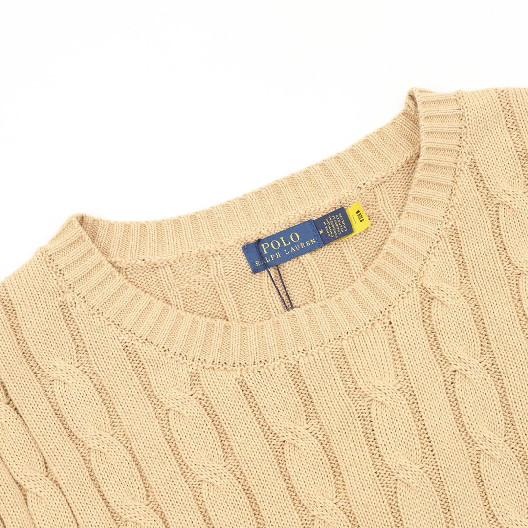 Cable-Knit Crewneck Sweater Camel