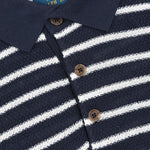 Pony Logo Striped Knitted Polo Shirt Navy/White