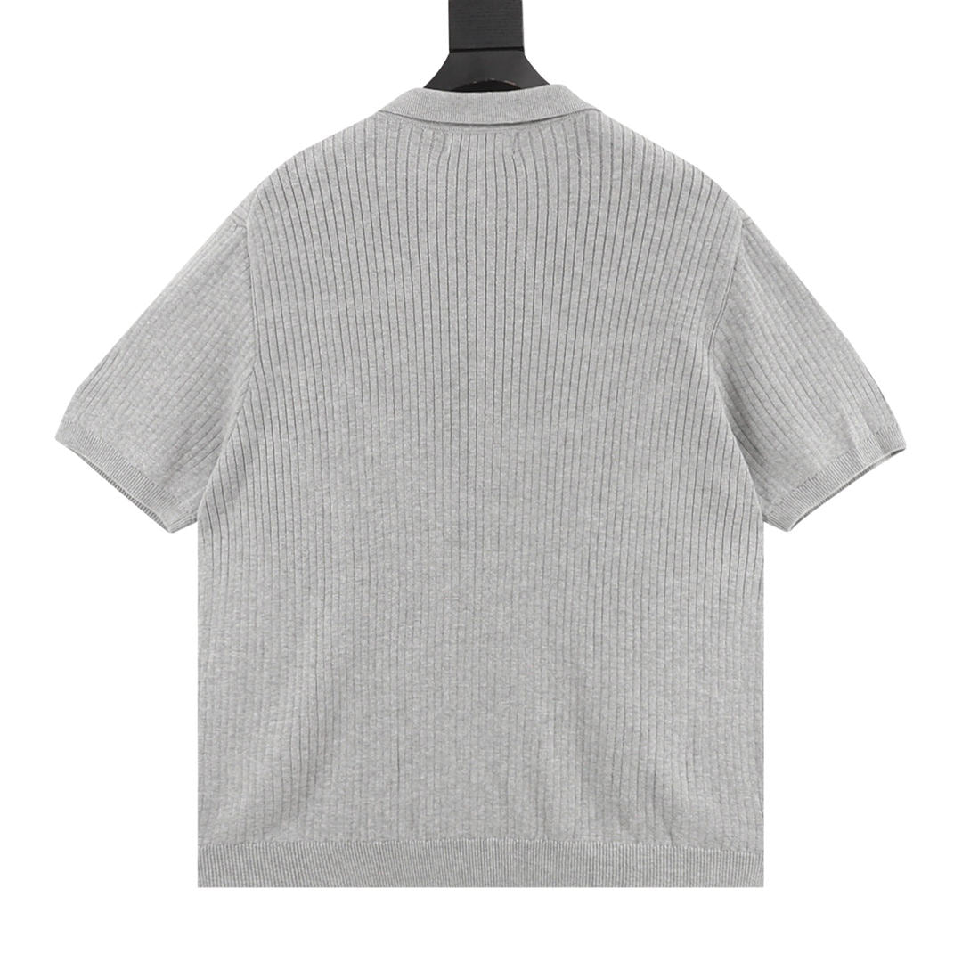 Pony Lapel Striped Polo Shirt Gray