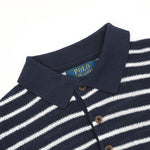 Pony Logo Striped Knitted Polo Shirt Navy/White