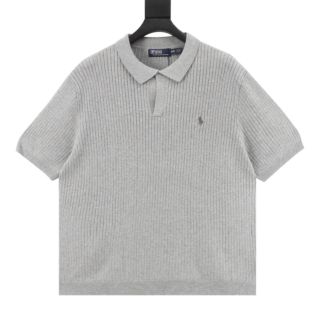 Pony Lapel Striped Polo Shirt Gray
