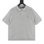 Pony Lapel Striped Polo Shirt Gray