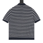 Pony Logo Striped Knitted Polo Shirt Navy/White