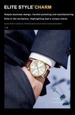POEDAGAR Minimal Date Leather Watch