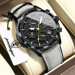 POEDAGAR Vintage Chrono Leather Watch