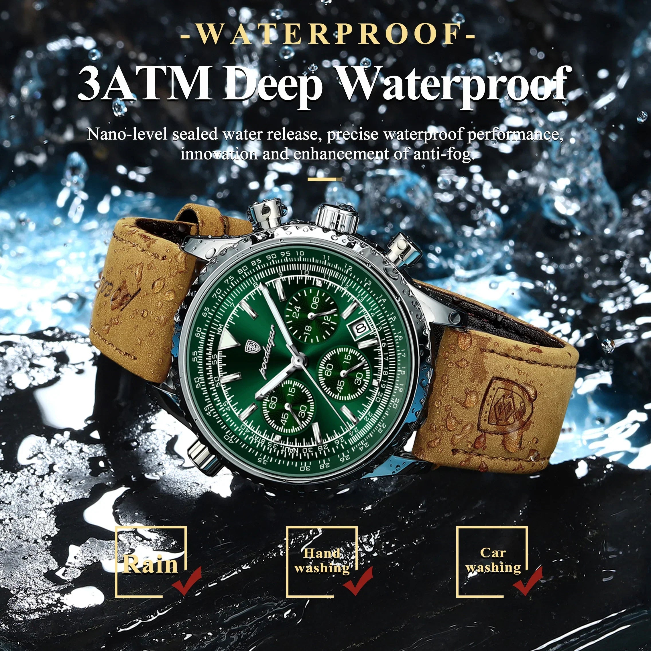 POEDAGAR Chrono Leather Watch