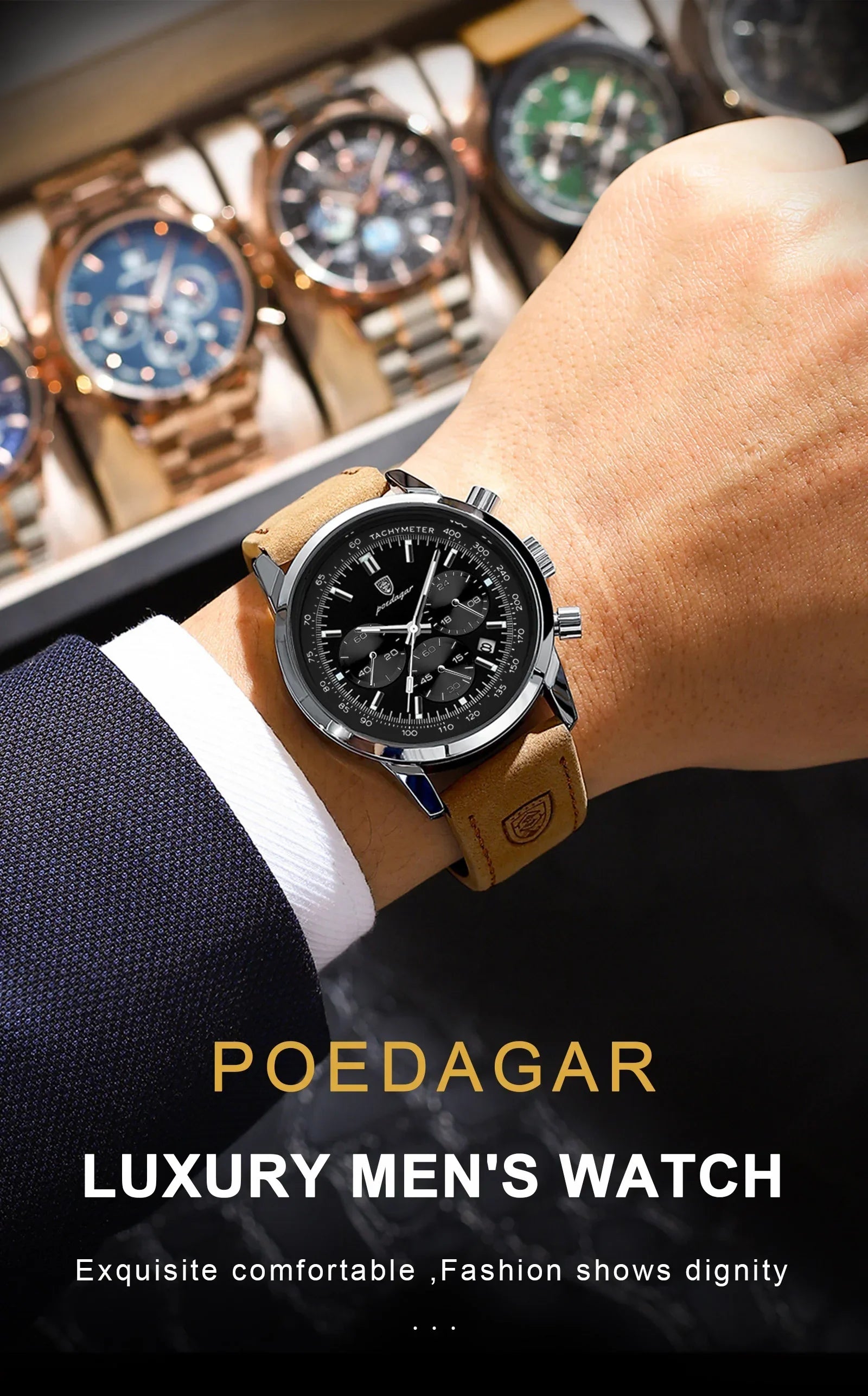 POEDAGAR Classic Chronograph Watch