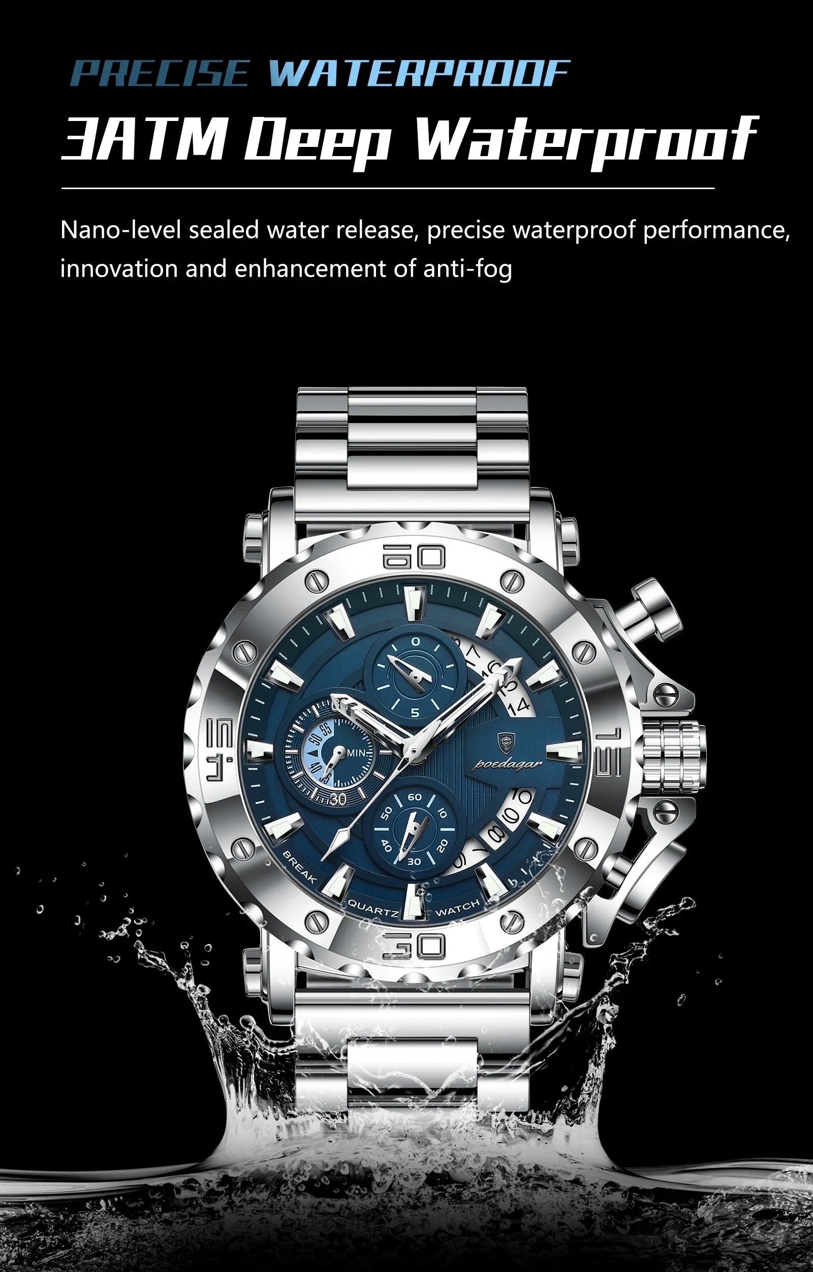 POEDAGAR Titan Chronograph Watch