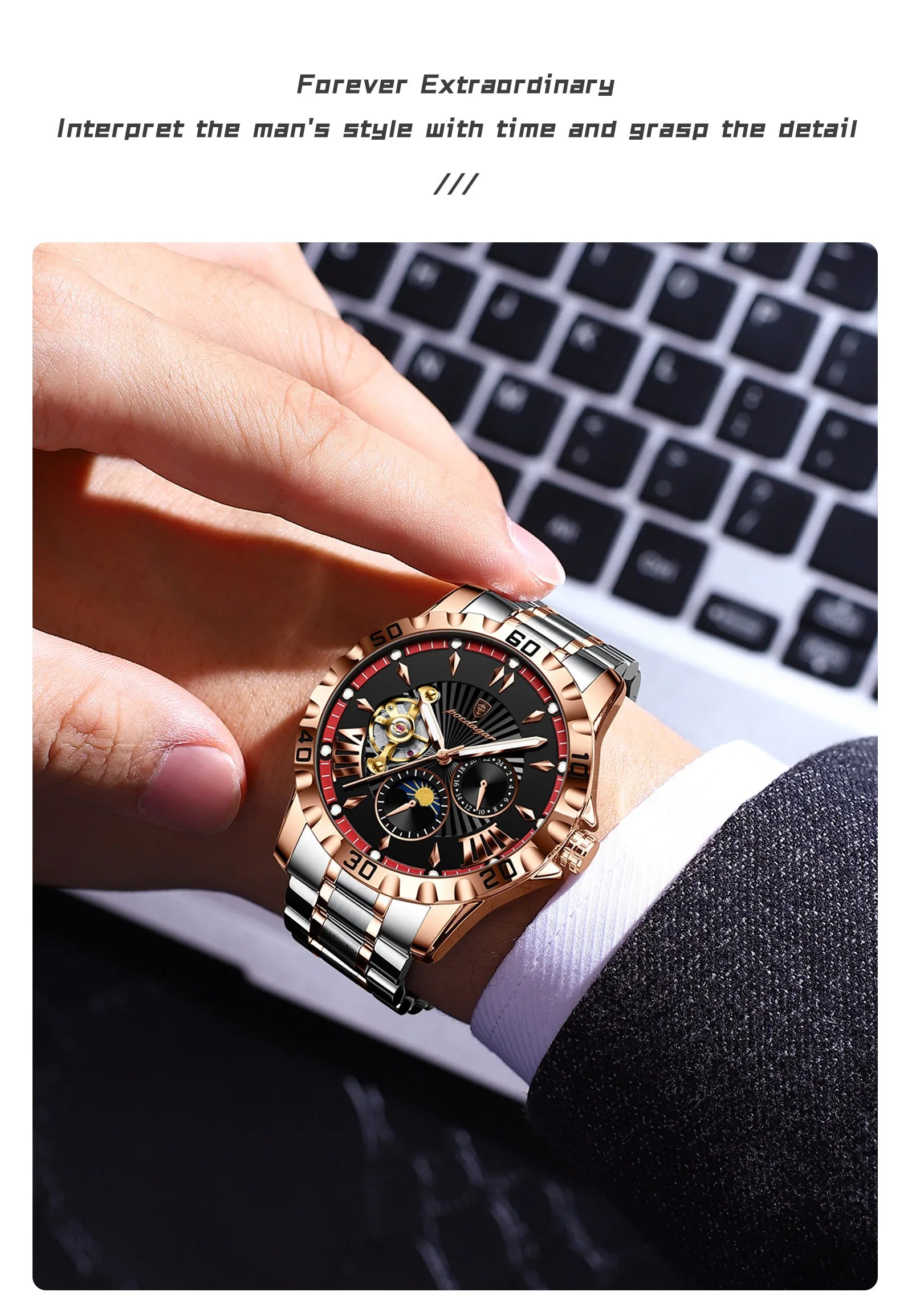 POEDAGAR Prestige Automatic Skeleton Sport Watch