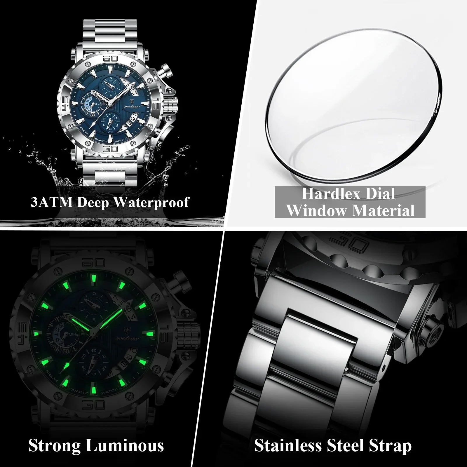 POEDAGAR Titan Chronograph Watch