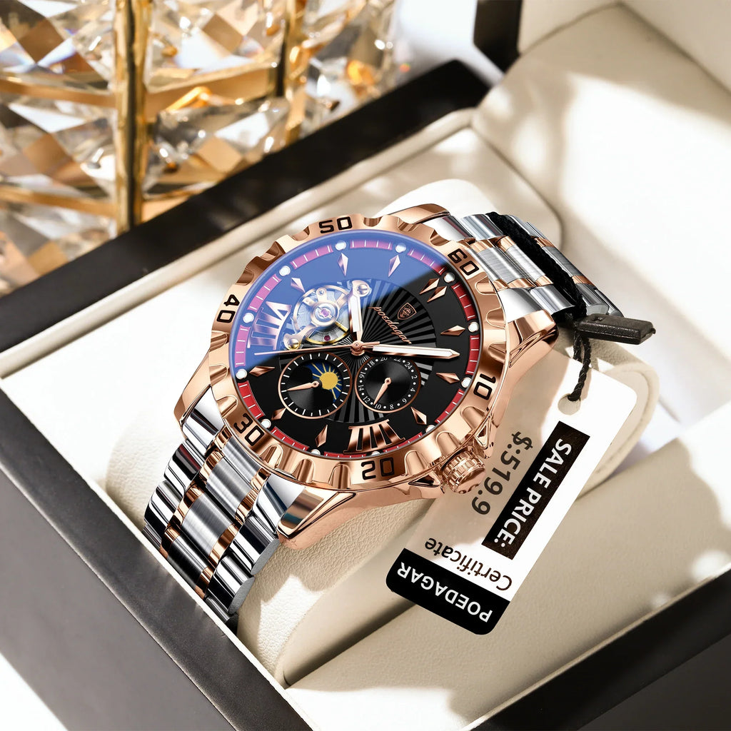 POEDAGAR Prestige Automatic Skeleton Sport Watch