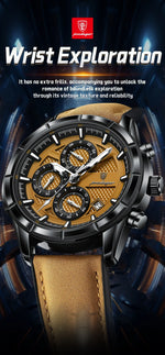 POEDAGAR Vintage Chrono Leather Watch