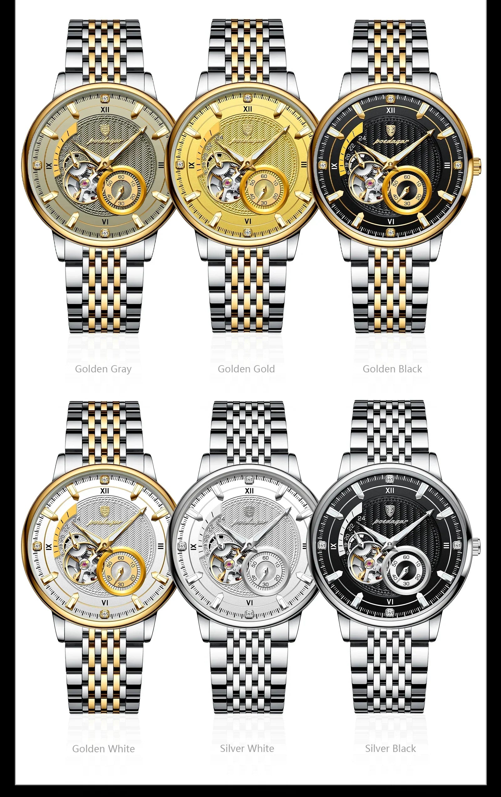 POEDAGAR Prestige Skeleton Automatic Watch
