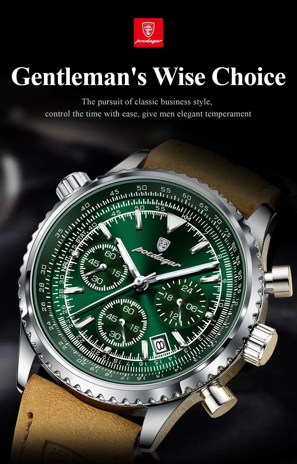 POEDAGAR Chrono Leather Watch