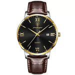 POEDAGAR Minimal Date Leather Watch