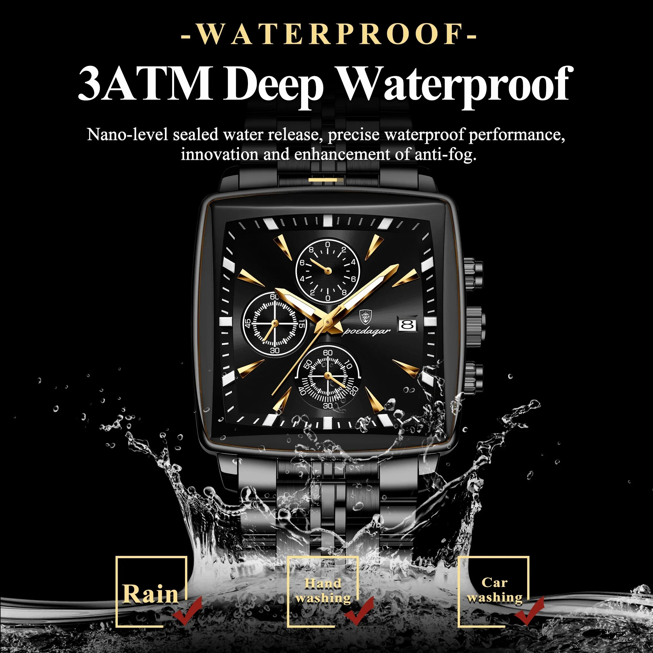 POEDAGAR Prestige Square Chronograph Watch