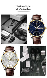 POEDAGAR Classic Day-Date Leather Watch