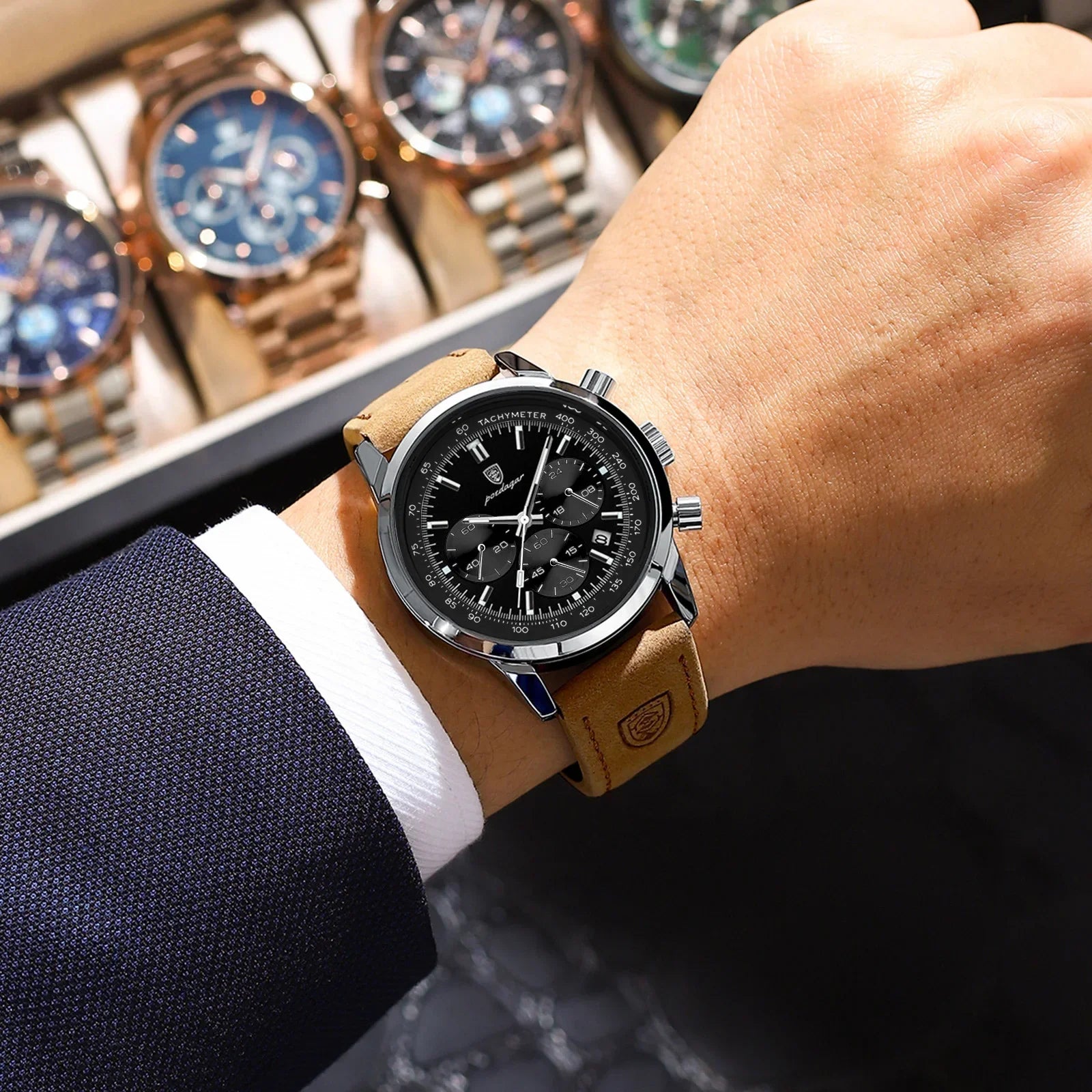 POEDAGAR Classic Chronograph Watch