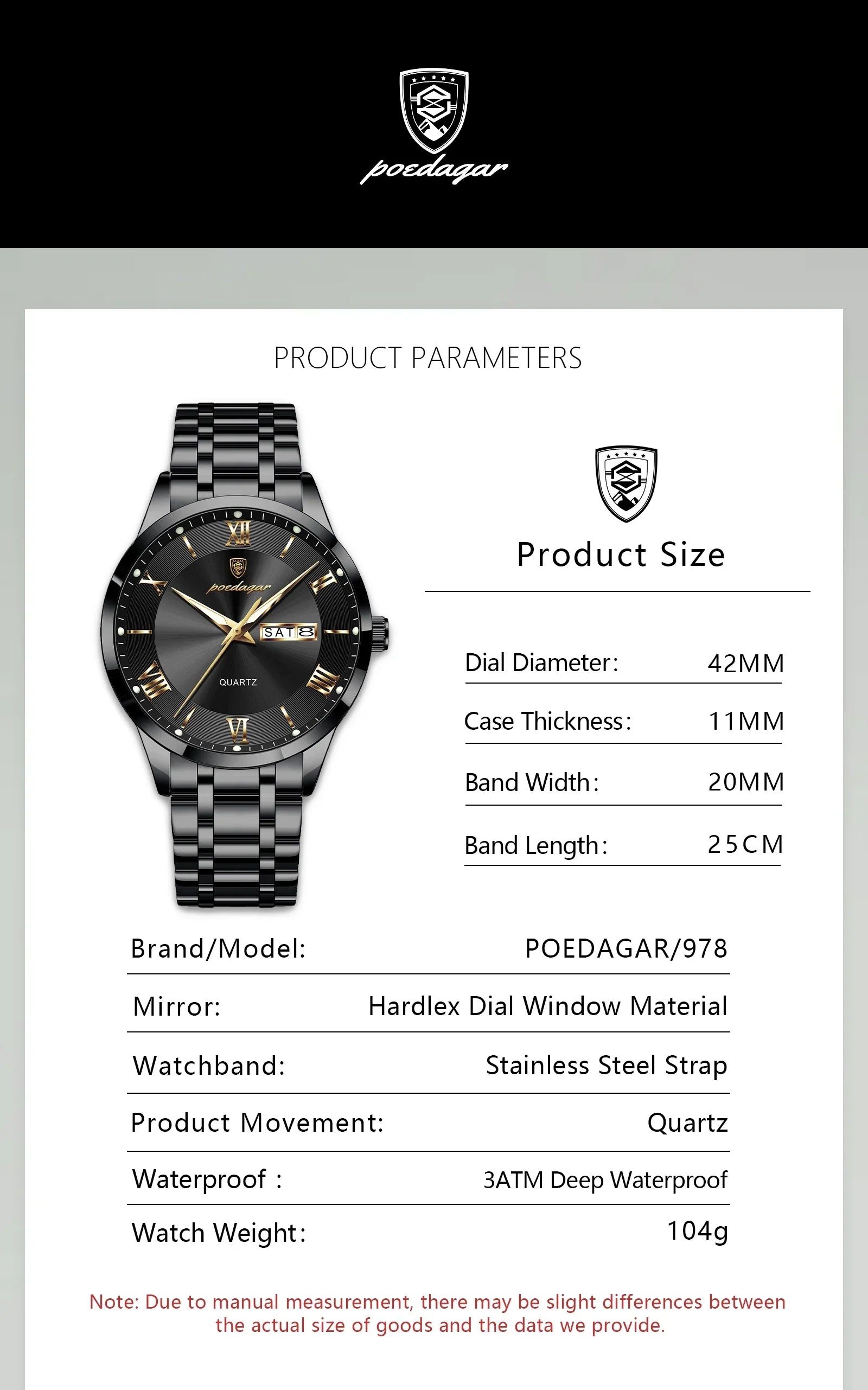 POEDAGAR Classic Day-Date Watch