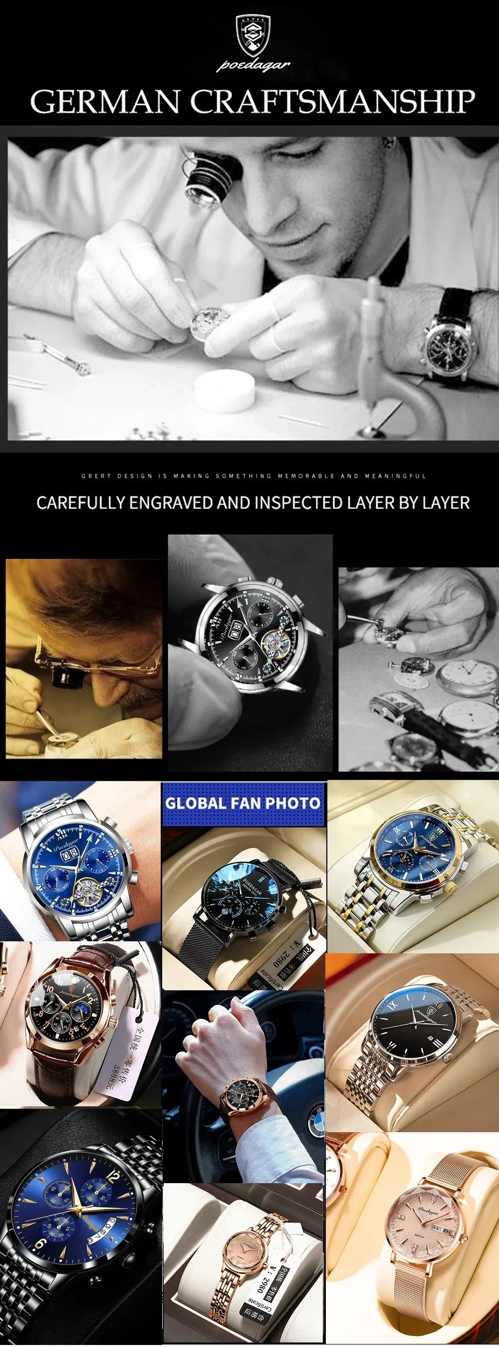 POEDAGAR Titan Chronograph Watch