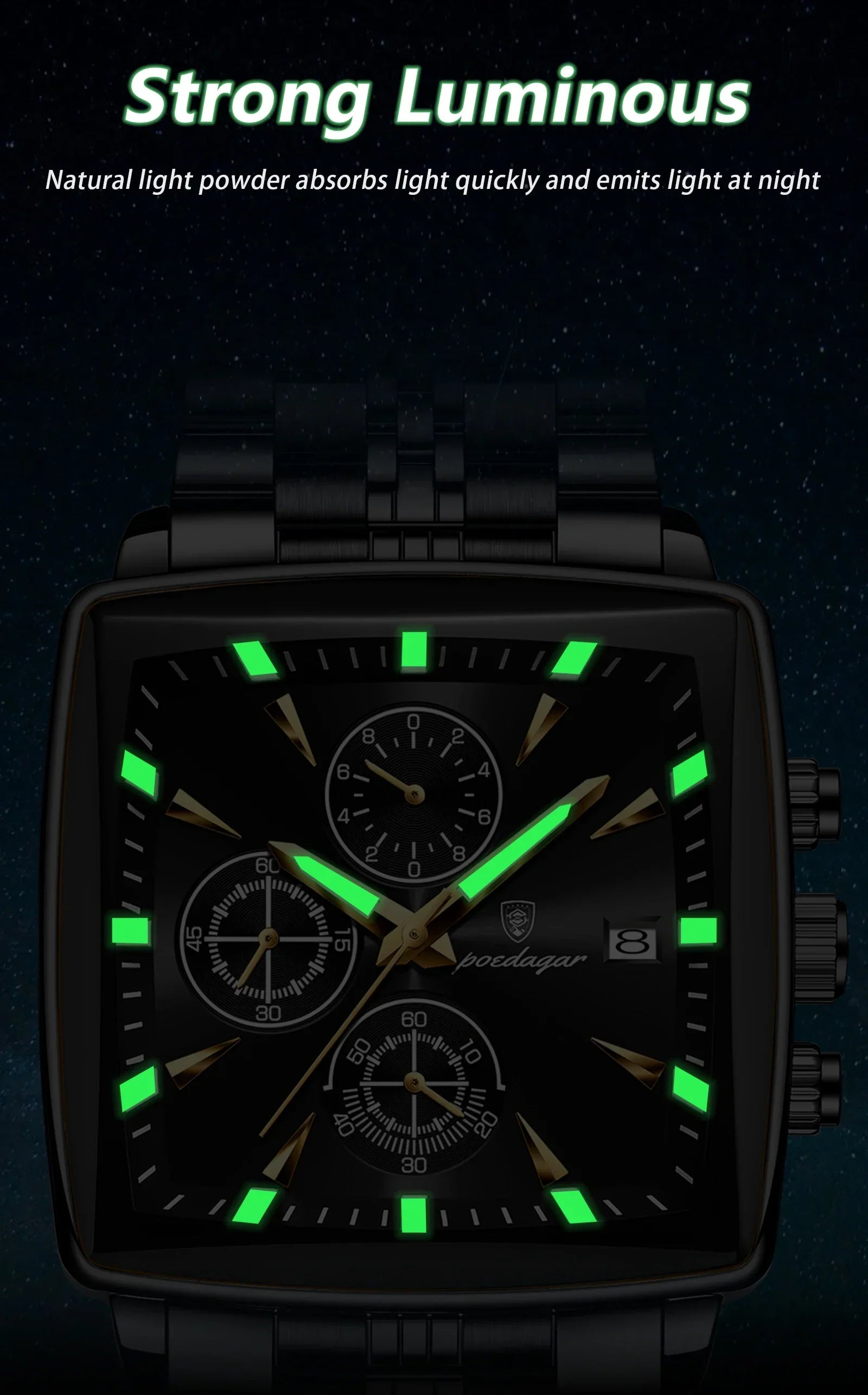 POEDAGAR Prestige Square Chronograph Watch