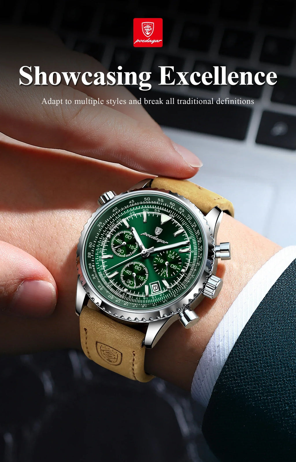 POEDAGAR Chrono Leather Watch
