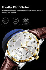 POEDAGAR Classic Day-Date Leather Watch