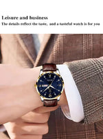 POEDAGAR Classic Day-Date Leather Watch