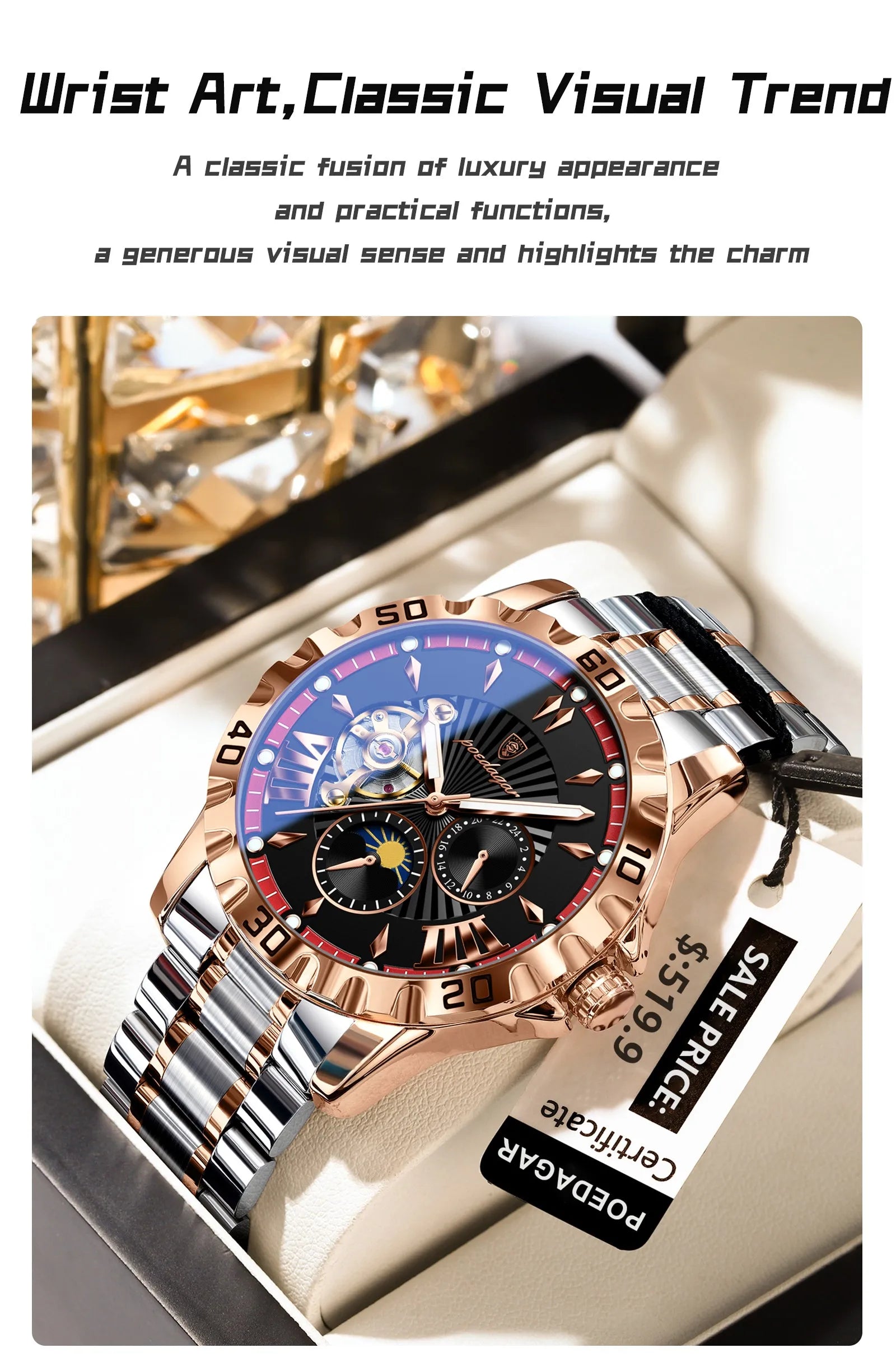 POEDAGAR Prestige Automatic Skeleton Sport Watch