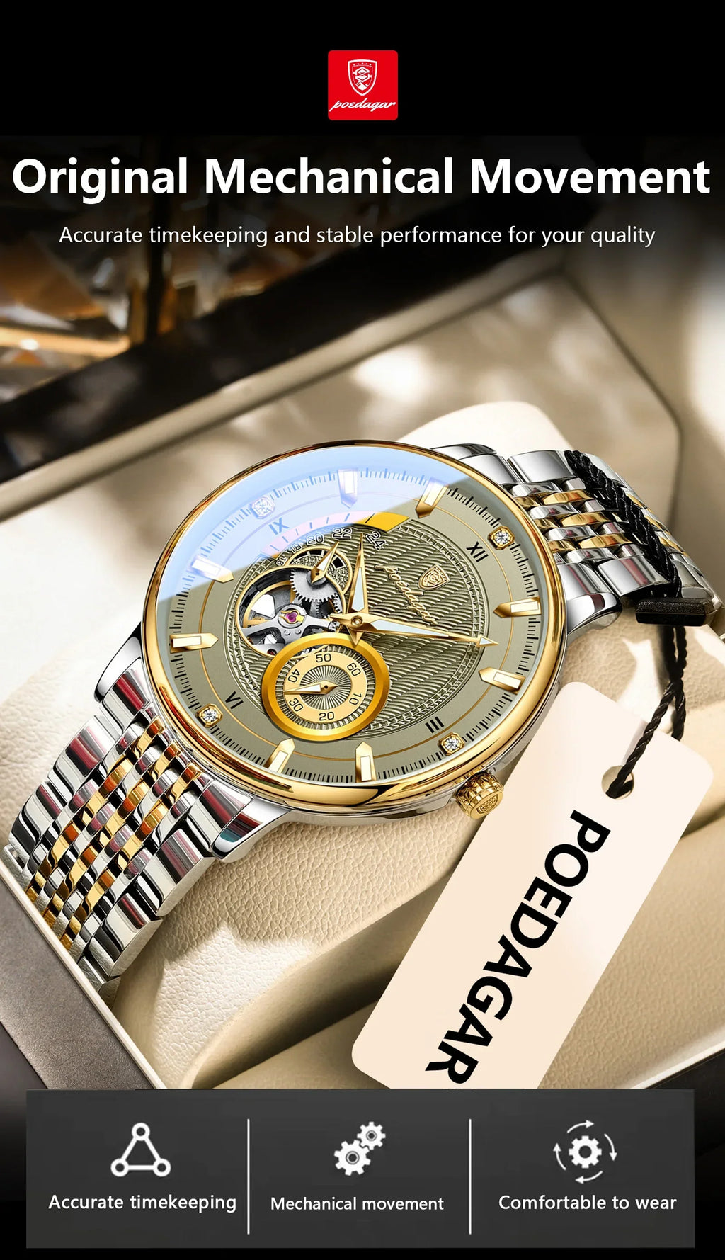 POEDAGAR Prestige Skeleton Automatic Watch
