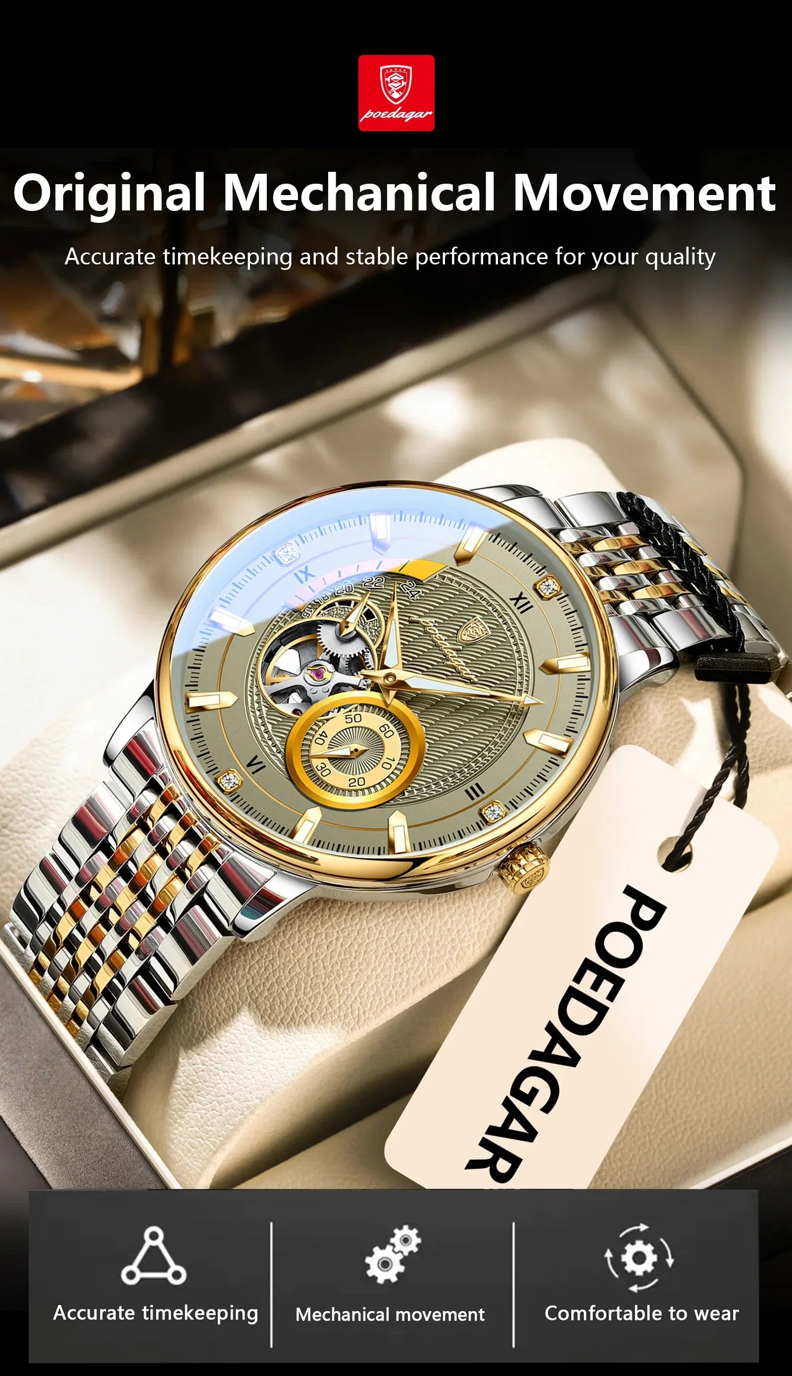 POEDAGAR Prestige Skeleton Automatic Watch