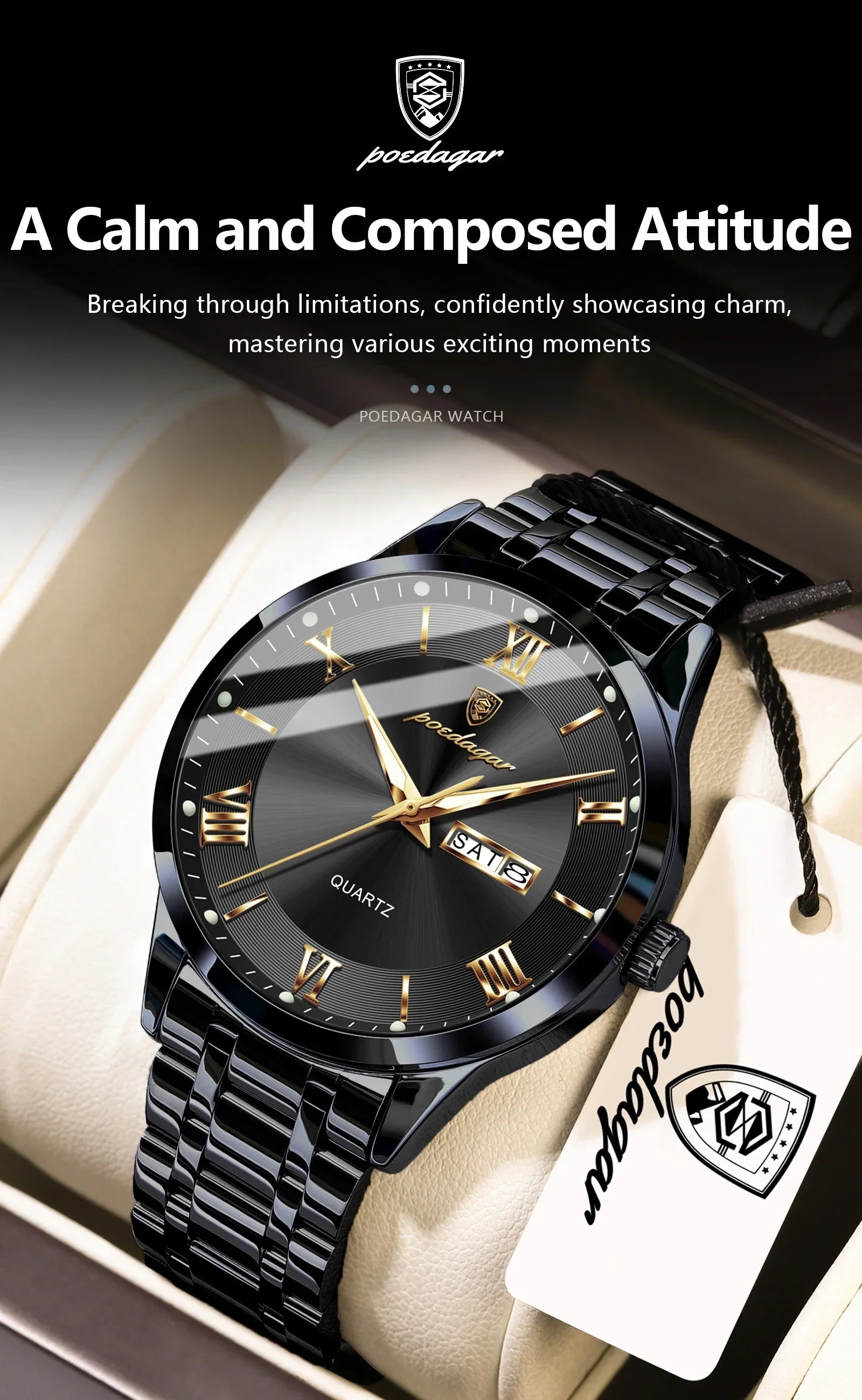 POEDAGAR Classic Day-Date Watch