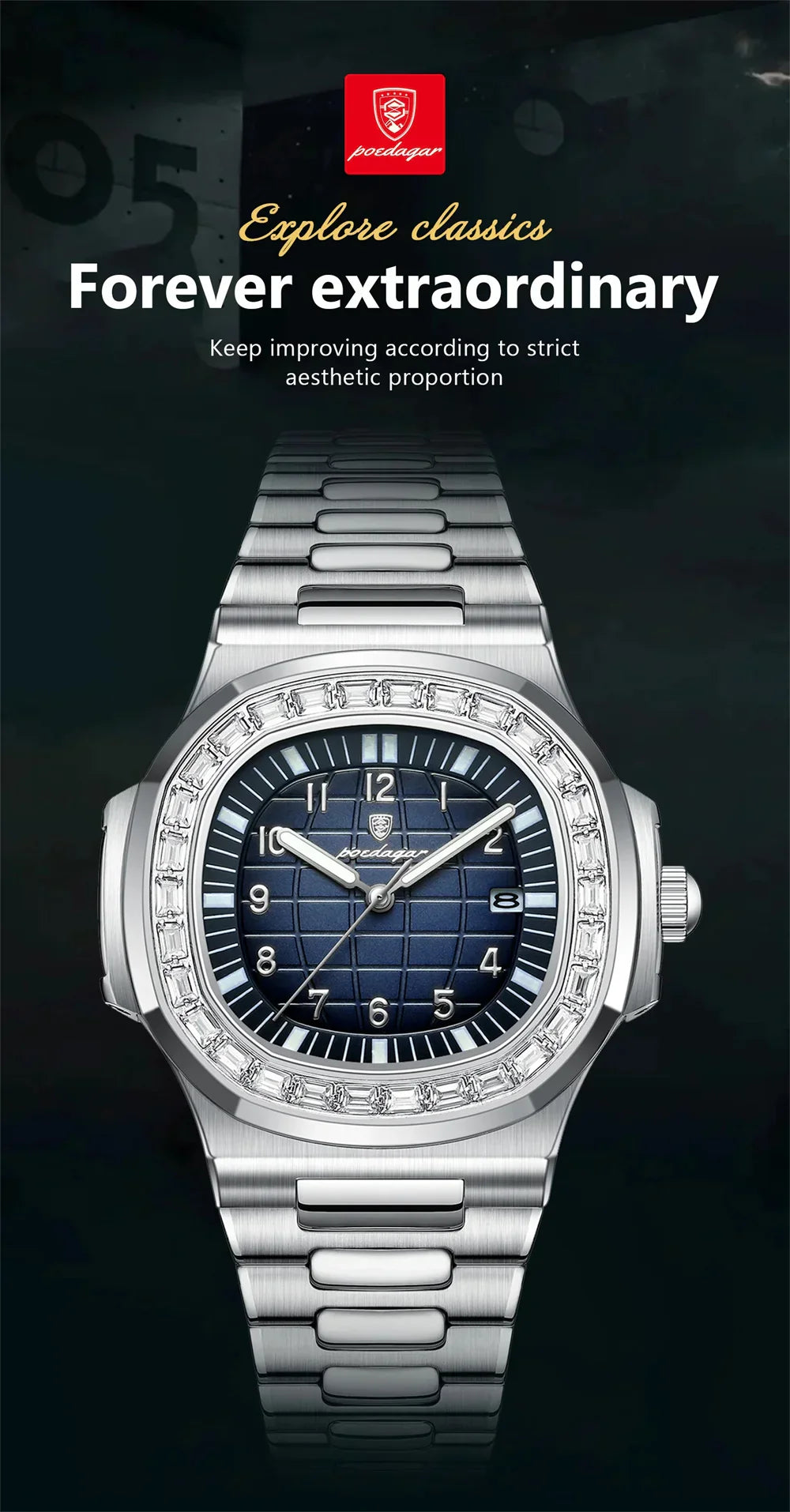 POEDAGAR Royal Grid Luxury Watch