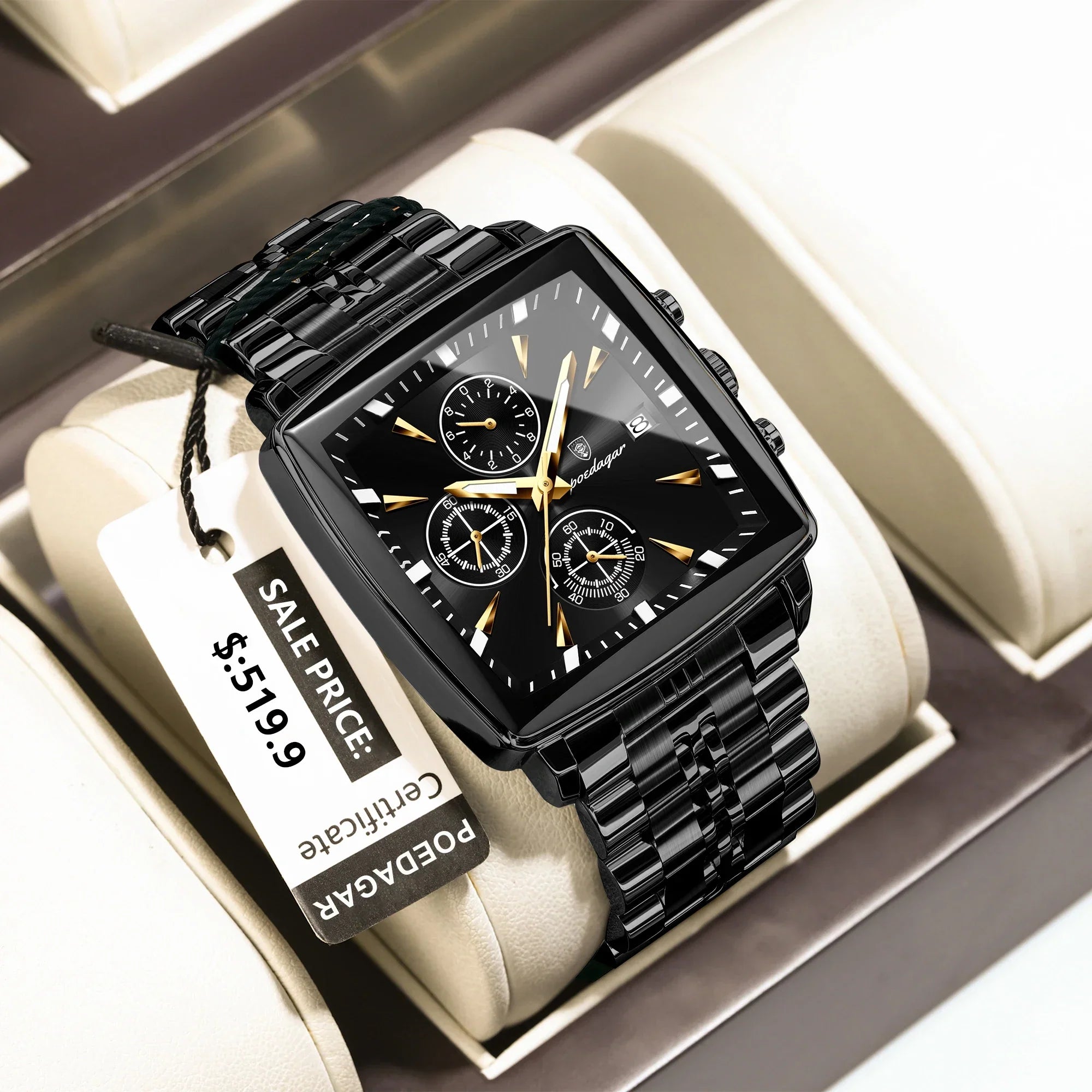 POEDAGAR Prestige Square Chronograph Watch
