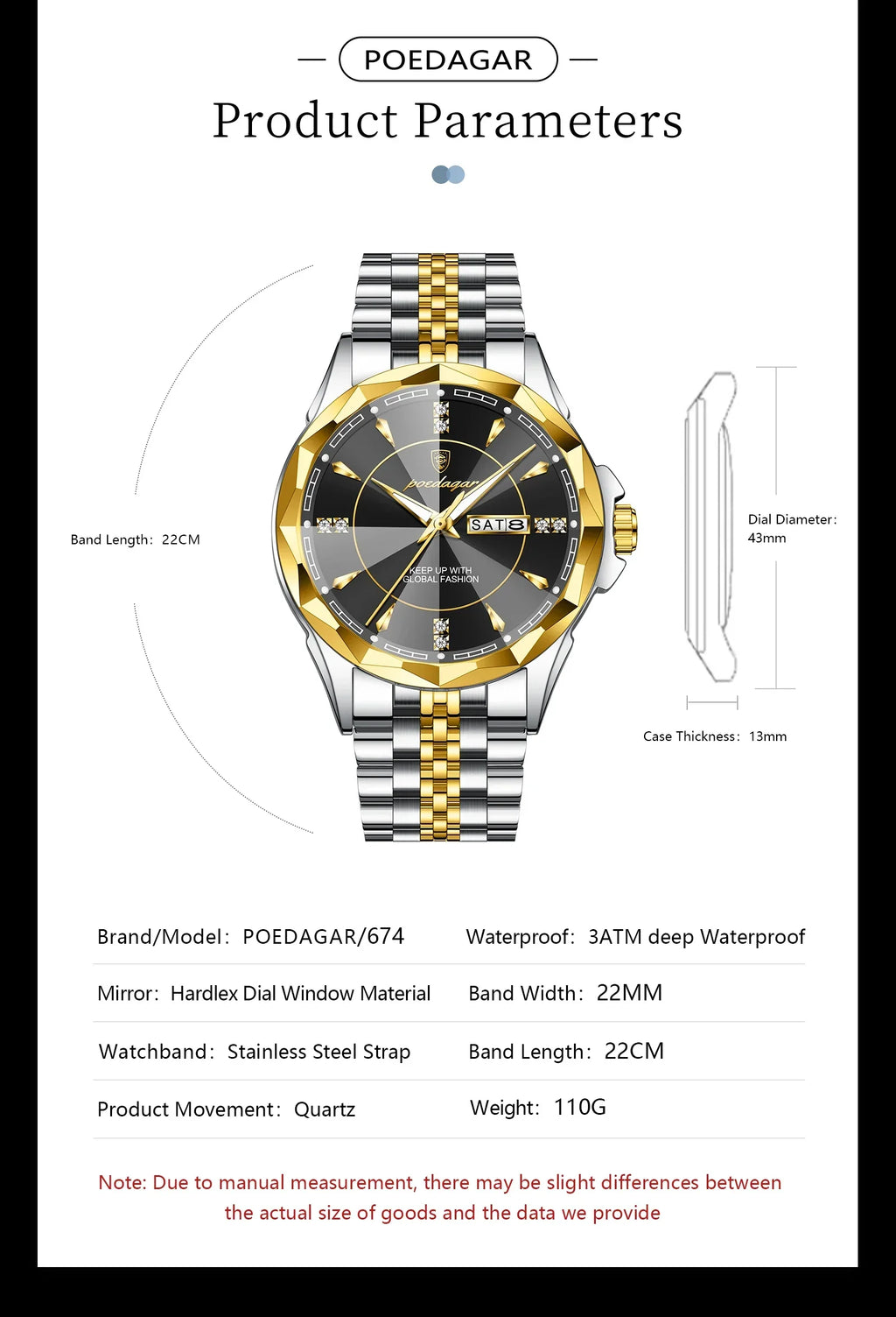 POEDAGAR Royal Steel Watch