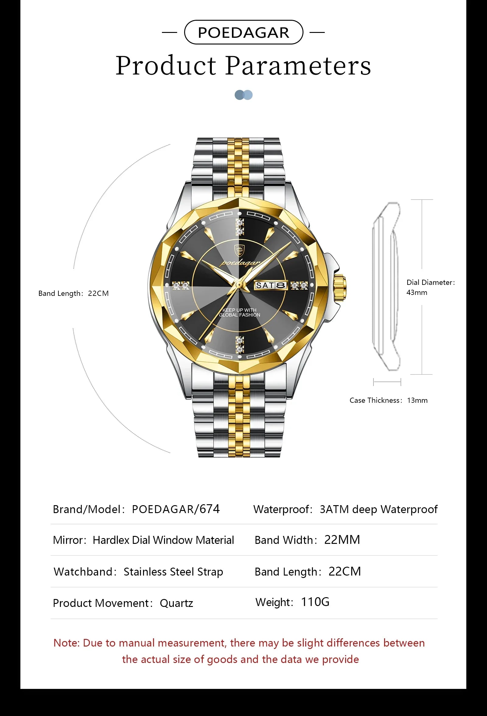 POEDAGAR Royal Steel Watch