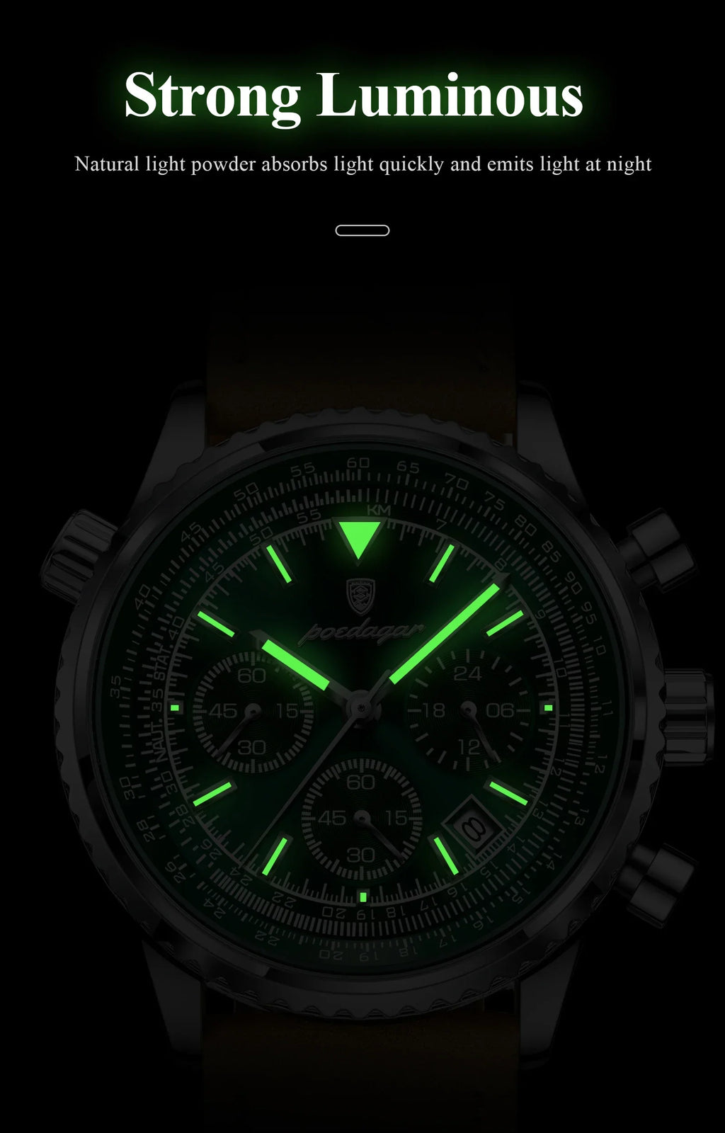 POEDAGAR Chrono Leather Watch