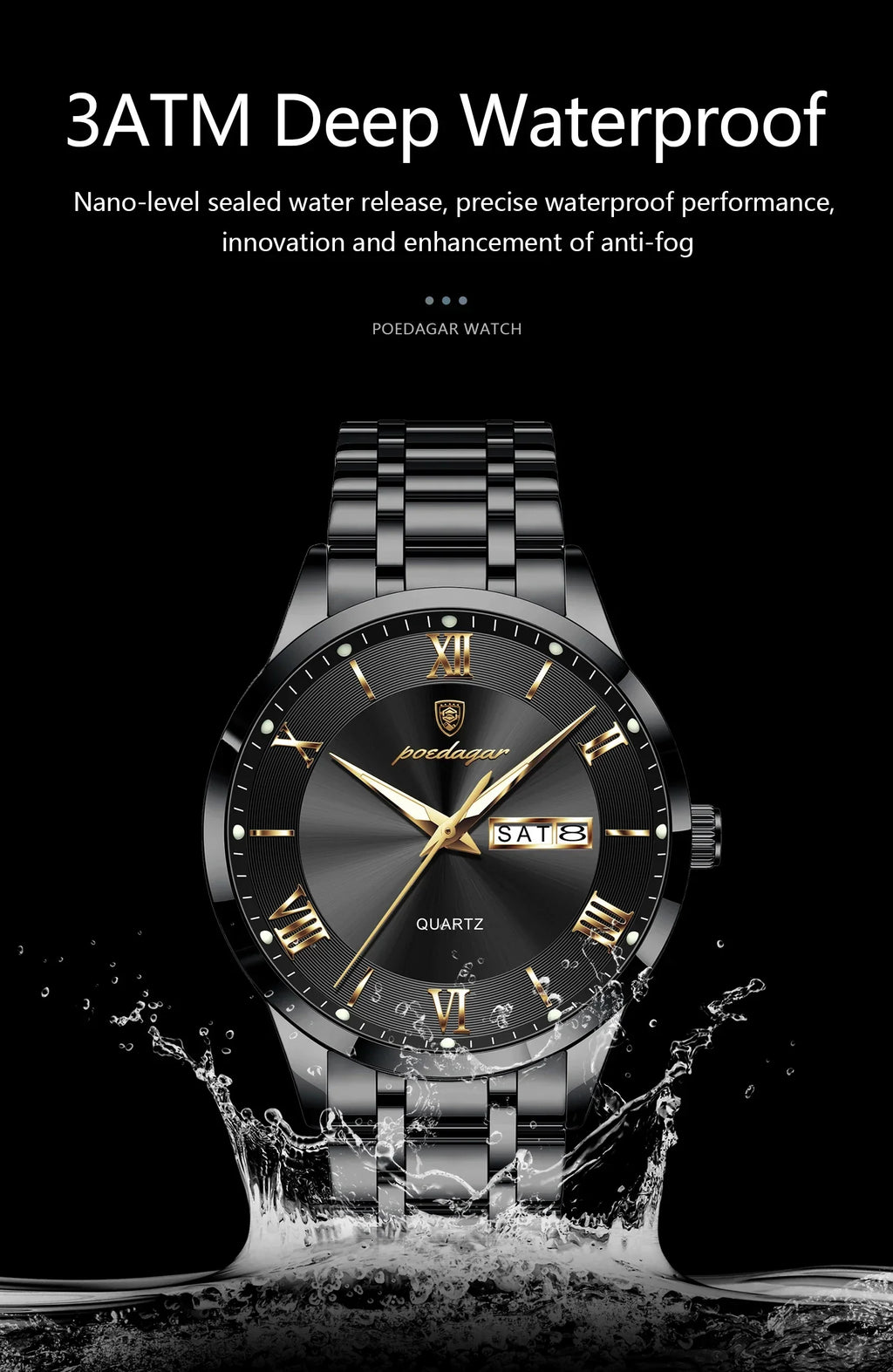 POEDAGAR Classic Day-Date Watch