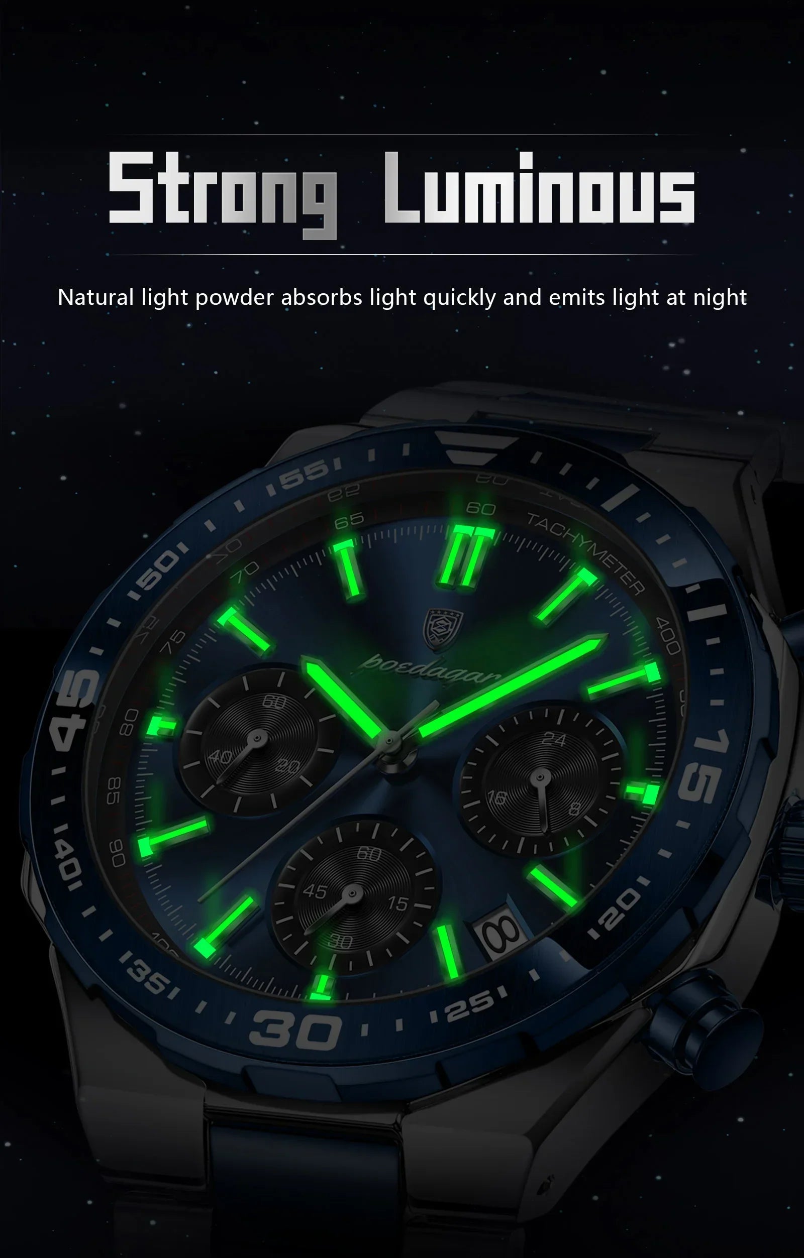 POEDAGAR Chrono Steel Watch