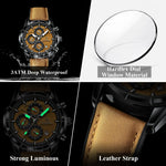 POEDAGAR Vintage Chrono Leather Watch
