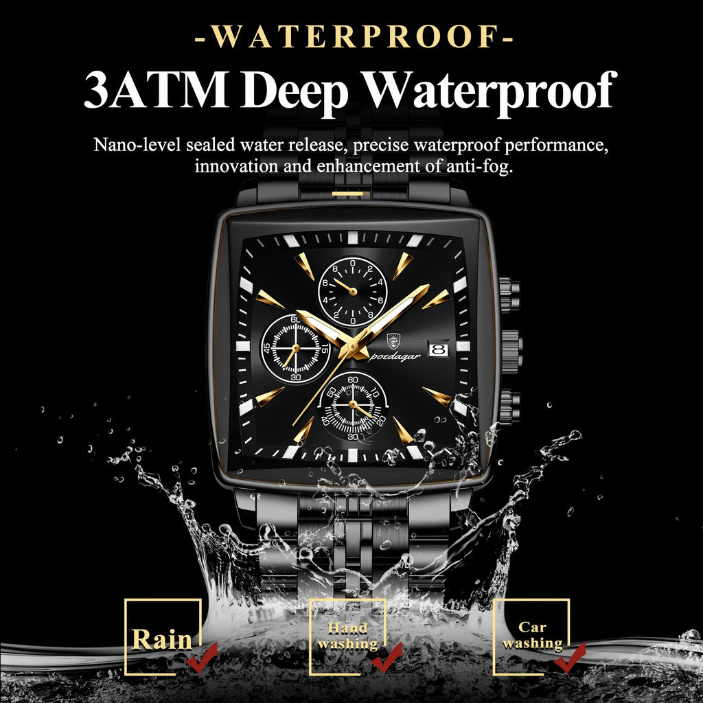 POEDAGAR Prestige Square Chronograph Watch
