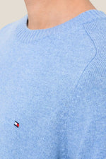 Maglione Girocollo In Lana Con Logo Bandierina Ricamato