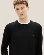 Maglione Girocollo In Lana Intrecciata Con Logo Bandierina Ricamato